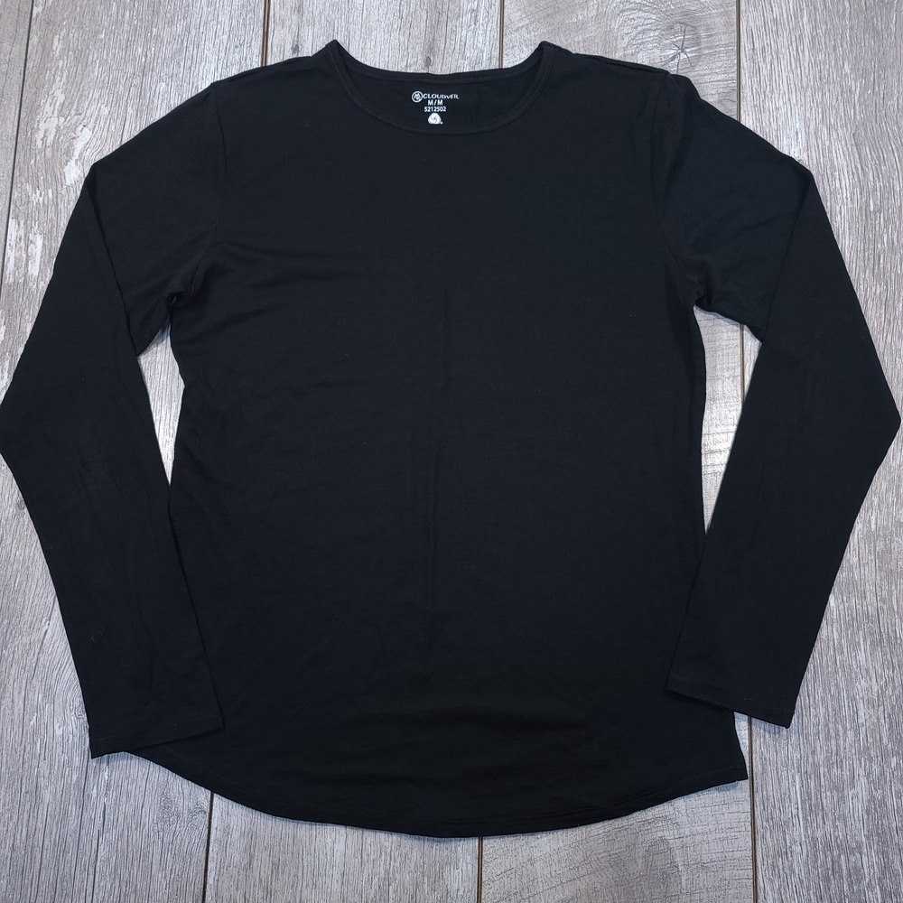 Cloudveil Long Sleeve Top Womens Medium Black Wool Rich Blend Base Layer Shirt